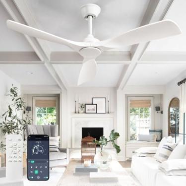 Imagem de BvenuBigLite Ventilador de teto sem luz: Ventilador moderno de 52 polegadas 3 lâminas interno e externo com controle remoto de aplicativo - Ventilador de teto branco sem luz reversível motor CC