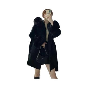 Imagem de Jaqueta Feminina Oversize De Inverno Com Gola E Punhos De Pele De Rapo