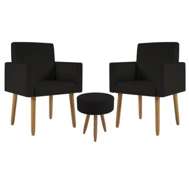 Imagem de Kit 2 Poltronas Cadeira Recepção Nina Com Puff Balaqui Decor Preto