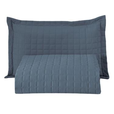 Imagem de Kit Cobre Leito Colcha Bellini Solteiro Dupla Face Percal 300 Fios Textura Matelassê 2 Peças - Azul
