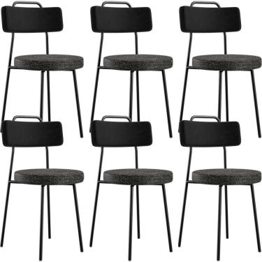 Imagem de Kit 06 Cadeiras Decorativa Estofada Sala Jantar Barcelona L02 Couríssimo Preto Linho Chumbo - Lyam