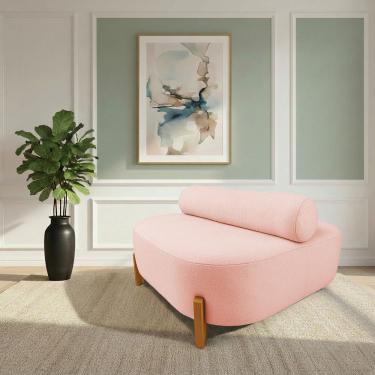 Imagem de Sofá Sala Ilha Orgânico e 1 Poltrona 125cm Éden Pé Madeira Bouclê Rosê E03 - D'Rossi