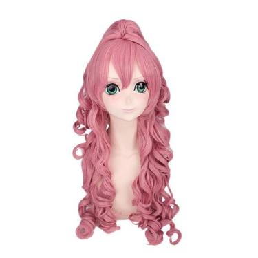 Imagem de Peruca de cosplay longa rosa encaracolada estilo 80cm sintética - yiwe