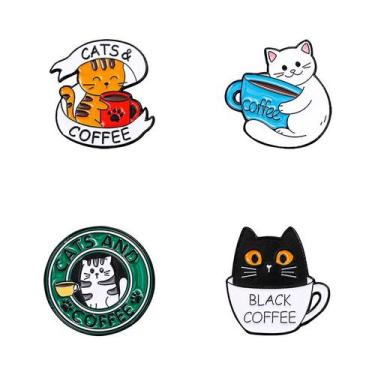 Imagem de Alfinetes de broche Cute Cat Coffee Cartoon Animal Blouse Pins - yiwei