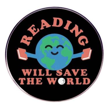 Imagem de Broche Pins Reading Saves The World Blouse Lapel Pin Ba - yiweisai