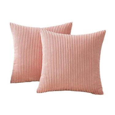 Imagem de Conjunto de fronhas de veludo cotelê listrado 45 x 45 cm, pacote com 2
