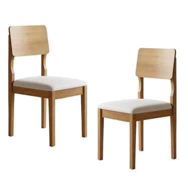 Imagem de Conjunto 2 Cadeiras para Sala de Jantar com Pés em Madeira Maciça Ana Cinamomo/Palha
