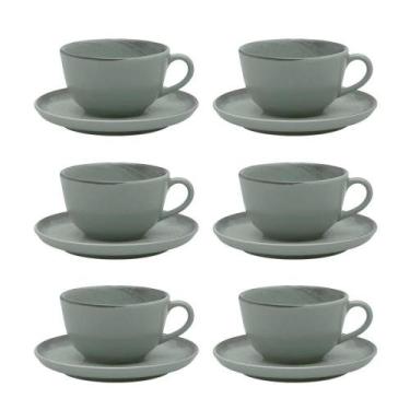 Imagem de Jogo De 6 Xícaras Grandes 200Ml Com Pires Flat Pacifico Oxford