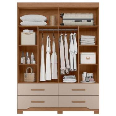Imagem de Guarda Roupa Solteiro Ambiente Miami 4 Portas Carvalho Fendi Com Espel