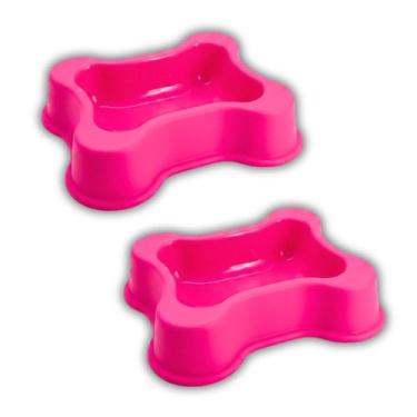 Imagem de 2x Comedouro Pet Linha Osso (300ml) Cor Rosa FAMAPET