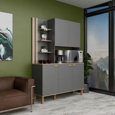 Imagem de Cozinha Compacta Safira 5 Portas 1 Gaveta MDF 135CM Marrom e Cinza Grafite