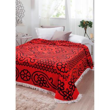 Imagem de Colcha Casal Chenille Canelada Bruna Vermelho/preto Jolitex