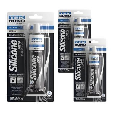 Imagem de 3 Unidades Silicone Acético Preto Alta Temp 50g Tekbond