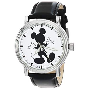 Imagem de Disney Relógio masculino de quartzo japonês com pulseira de couro, preto, 22 (modelo: WDS000691)