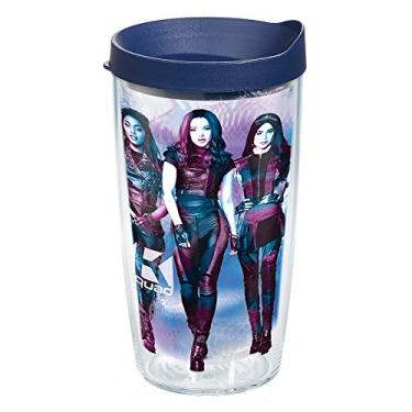 Imagem de Tervis Disney Descendants 3 Made in USA Copo isolado de parede dupla mantém as bebidas frias e quentes, 473 ml, tampa azul-marinho