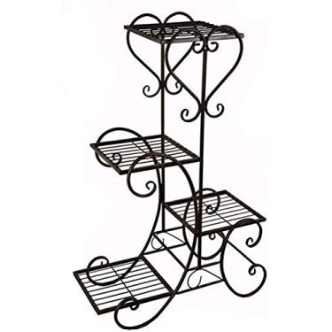 Imagem de Suporte de plantas de metal para ambientes externos, vaso de flores para ambientes internos e externos (81,8 cm de altura - 4 camadas), preto