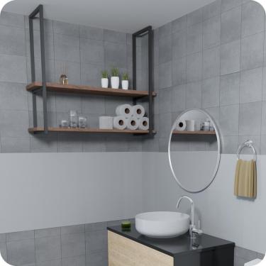 Imagem de Nicho Preto Prateleira Suspensa Teto Banheiro madeira 100cm