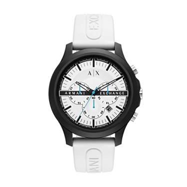 Imagem de Relógio masculino AX Armani Exchange com cronógrafo com pulseira de couro, silicone ou aço, Silicone preto/branco, Cronógrafo