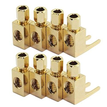 Imagem de Conector de cabo de alto-falante 8 peças, adaptador banana de para pá plugue cabo de alto-falante fio ângulo reto garfo pá e conector de pino de encadernação Hi-Fi Gold