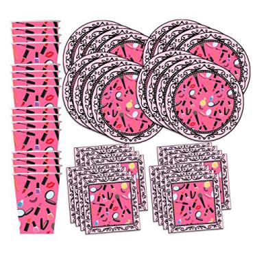 Imagem de Conjunto de artigos de festa de aniversário glamour para maquiagem conjunto de pratos guardanapos copos kit de talheres para 16