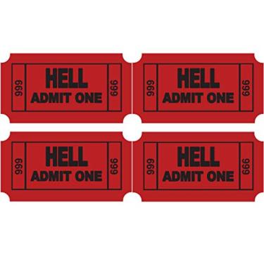 Imagem de Adesivo de vinil Ticket to Hell (4 pacotes) – Impresso colorido – para chapéus duros, capacetes, MacBook, brinquedos, copos, telefones, pastas ou para qualquer superfície plana lisa e limpa