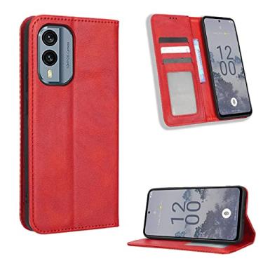 Imagem de Capas de telefone magnéticas retrô Nokia X30 X 30 5G capa de couro luxo slots para cartão de visita clipe de carteira à prova de choque capa de telefone Nokia X30 5G capas (vermelho, Nokia X30 5G)