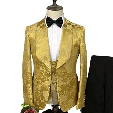 Imagem de Terno masculino slim fit separado blazer de casamento terno vestido de um botão casaco esportivo de negócios para jantar, baile, festa, amarelo, 4GG (58/42)