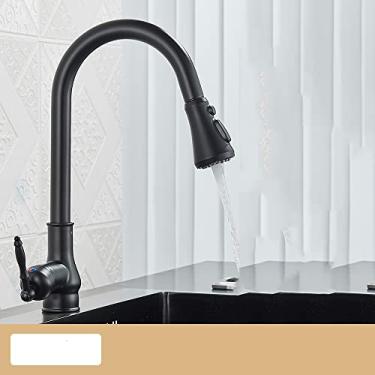 Imagem de Torneira misturadora preta de furo único giratória para cozinha com água quente e fria Torneira de cozinha de latão antigo Torneiras de cozinha com bico retrátil, preto fosco 3 vias, tamanho