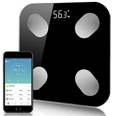 Imagem de balança de banheiro digital, balança de peso corporal bluetooth, balança de peso de banheiro digital inteligente e precisa, 180 kg, preta