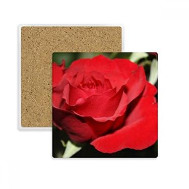 Imagem de Porta-copos quadrados com rosas e flores vermelhas, tamanho grande, porta-copos, suporte de subplaca, pedra isolante