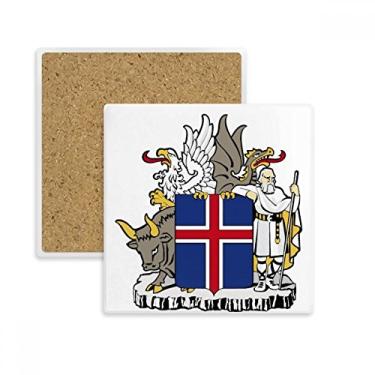 Imagem de Porta-copos quadrado com emblema nacional da Islândia, Europa, porta-copos, pedra isolante