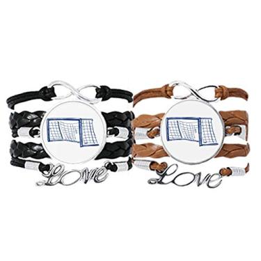 Imagem de DIYthinker Pulseira de futebol azul com padrão de rede com alça de mão e pulseira de corda de couro, conjunto duplo para presente