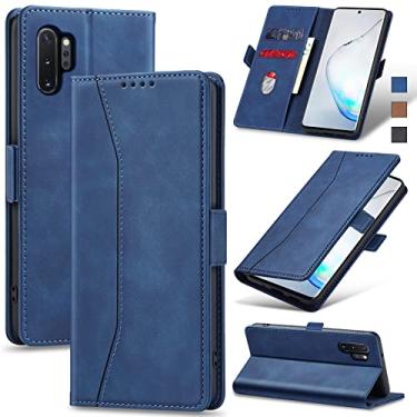 Imagem de Jasonyu Flip Carteira Capa para Samsung Note 10 Plus,Capinha Folio Magnética de Couro com Suporte para Cartão,Suporte para Chute - Protetora Durável de TPU à Prova de Choque para Telefone,Azul