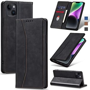 Imagem de Jasonyu Capinha Flip para iPhone 14 Plus 5G, Capinha de Couro PU de Luxo com Suporte para Cartão e Magnético, Preta