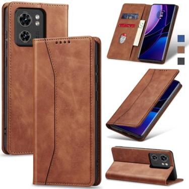 Imagem de Jasonyu Flip Carteira Capa para Motorola Edge 40/Edge (2023),Capinha Folio Magnética de Couro com Suporte para Cartão,Chute - Protetora Durável de TPU à Prova de Choque para Telefone,Marrom