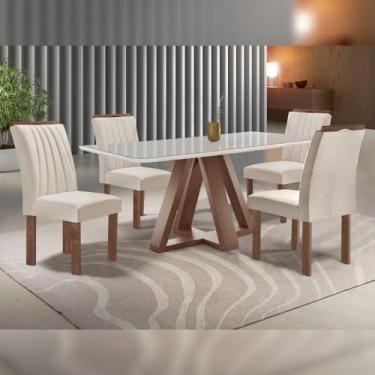 Imagem de Conjunto Mesa Tampo Smart Plus Vidro Kyra 120cmx90cm 4 Cadeiras Arizona Chocolate/off White/suede Bege