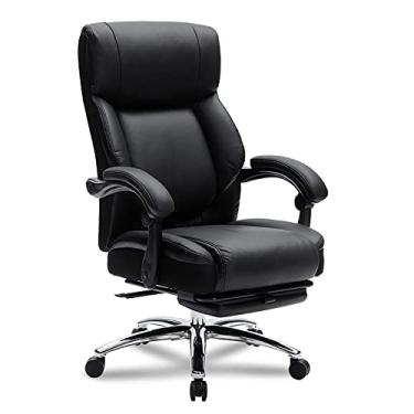 Imagem de Cadeira executiva ergonômica de couro PU com apoio para os pés, cadeira de computador, encosto alto, conforto durante todo o dia, cadeira de jogos, suporte lombar, cadeira de mesa de computador,