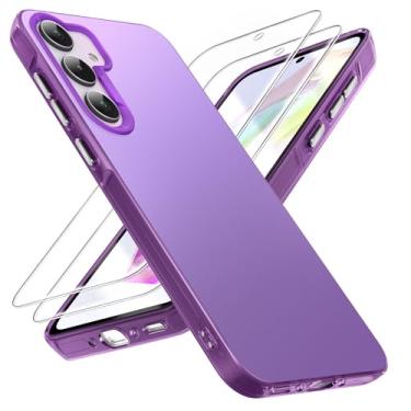 Imagem de Dssairo Capa para celular Samsung Galaxy a35 5g, com 2 protetores de tela de vidro temperado, capa traseira fosca resistente a quedas à prova de choque Slim Fit para Galaxy a35 (Roxo)
