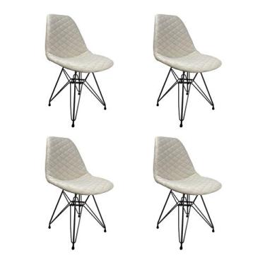 Imagem de Kit 4 Cadeiras Jantar Estofadas Nude Eiffel Eames Base Ferro Preto - C