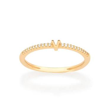 Imagem de Anel Rommanel Letras Folheado a Ouro com Zircônia 513071, Dourado, 16
