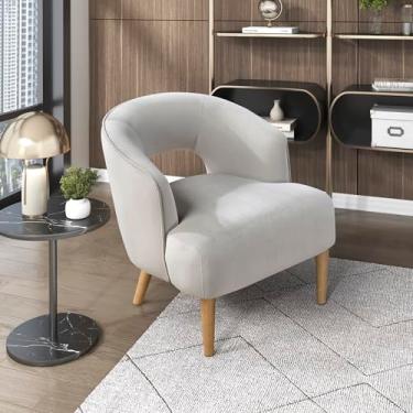 Imagem de Lexicon Cadeira de braço com acento, cadeira moderna e confortável de veludo, costas abertas com pernas de madeira maciça para sala de estar/quarto/escritório/sala de espera, cinza
