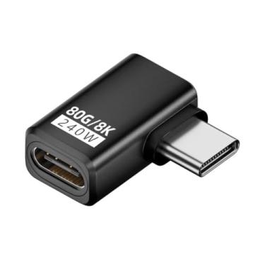 Imagem de CY Adaptador USB 5.0 de 80 Gbps, macho para feminino, adaptador de extensão em ângulo esquerdo e direito com 240 W, 16 K, 8 K, 5 K, compatível com USB 4.0, Thunderbolt 3/4/5