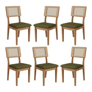 Imagem de Kit 6 Cadeiras com Assento Estofado Encosto em Tela 100% MDF Freijó Verde Dalla Costa