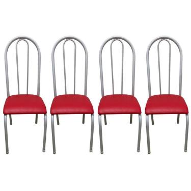 Imagem de Kit 4 Cadeiras Sala Jantar Aço Tubolar Cozinha Courino Junco Cor Do Assento:vermelho-branco