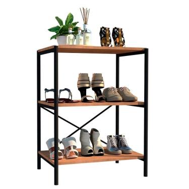 Imagem de Sapateira Multiuso Hall De Entrada 60cm 3 Prateleiras Padova Demolição-preto - Artefamol