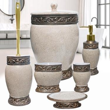 Imagem de LUANT Conjunto De 6 Acessórios Para Banheiro, Incluindo Lata Lixo, Copo, Porta-Escovas Dente, Saboneteira, Dispensador E Escova Vaso Sanitário, Decoração Casa, Estilo Retrô