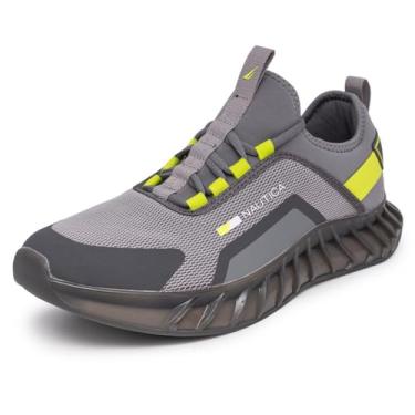 Imagem de Nautica Tênis masculino casual moda caminhada cadarço sapatos atléticos para academia tênis masculino – sem cadarço, respirável, leve e confortável, Cinza/limão, 7.5