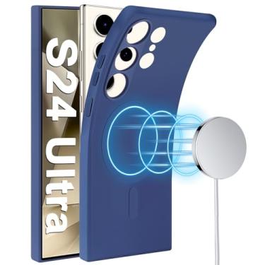 Imagem de Capa magnética para Samsung Galaxy S24 Ultra, apta para Mag-Safe, Slim Soft Touch Silicone para Samsung S24 Ultra Phone Gel Borracha Microfibra Forro Capa Protetora 6,8 polegadas (Azul1)
