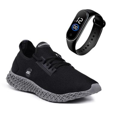 Imagem de Tênis Esportivo Masculino Ascension com Solado Tecnológico + Relogio Smart Fitness Fino | Conforto, Estilo e Tecnologia no Seu Dia a Dia (Cinza, BR, Adulto, Numérico, 42)