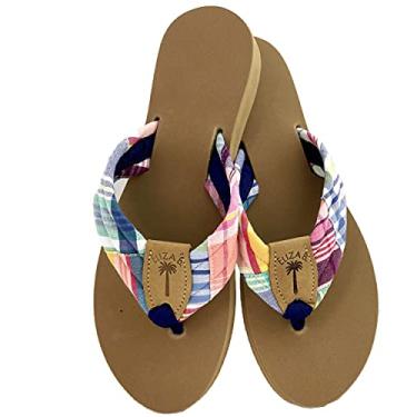 Imagem de Eliza B. Sandália Surfside Madras na sola amêndoa, rosa, 38